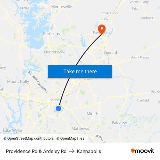 Providence Rd & Ardsley Rd to Kannapolis map