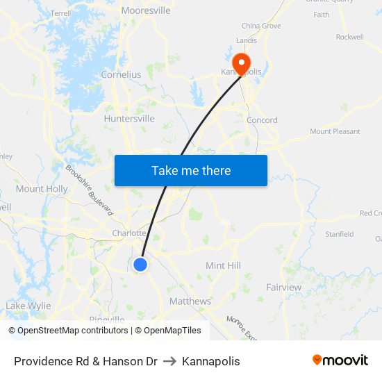 Providence Rd & Hanson Dr to Kannapolis map