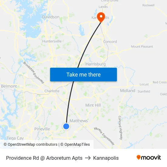 Providence Rd @ Arboretum Apts to Kannapolis map