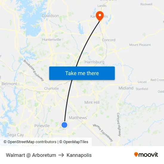 Walmart @ Arboretum to Kannapolis map
