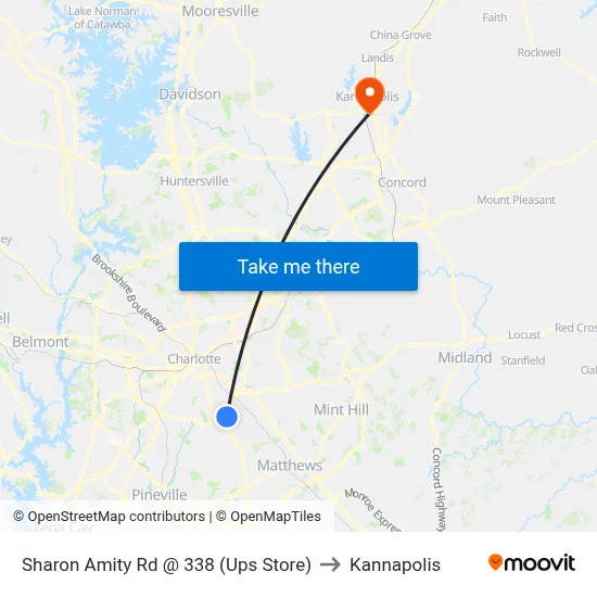 Sharon Amity Rd @ 338 (Ups Store) to Kannapolis map