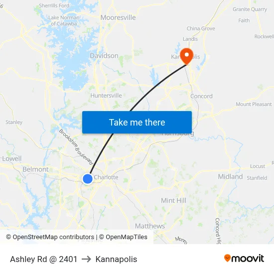 Ashley Rd @ 2401 to Kannapolis map