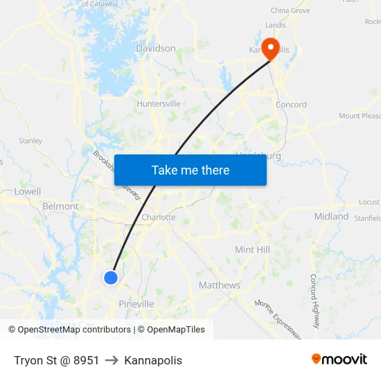 Tryon St @ 8951 to Kannapolis map