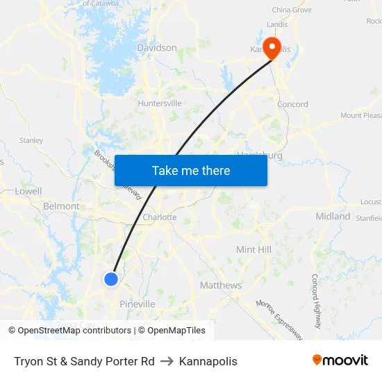 Tryon St & Sandy Porter Rd to Kannapolis map