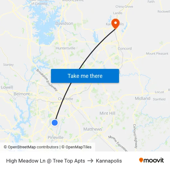 High Meadow Ln @ Tree Top Apts to Kannapolis map