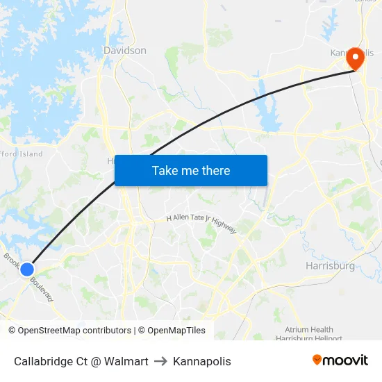 Callabridge Ct @ Walmart to Kannapolis map
