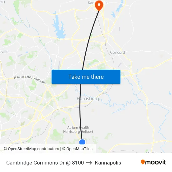 Cambridge Commons Dr @ 8100 to Kannapolis map