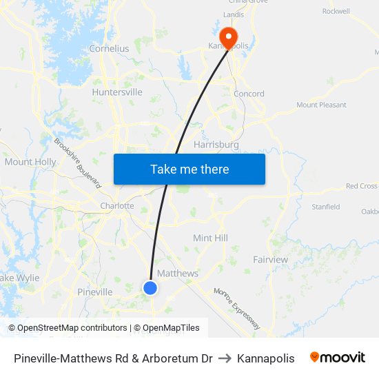 Pineville-Matthews Rd & Arboretum Dr to Kannapolis map