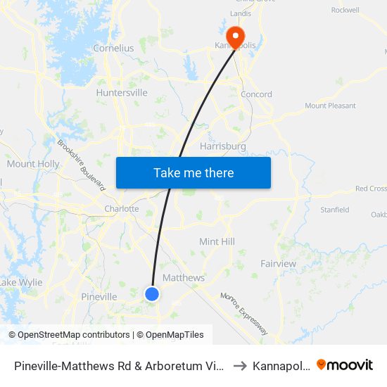 Pineville-Matthews Rd & Arboretum View to Kannapolis map