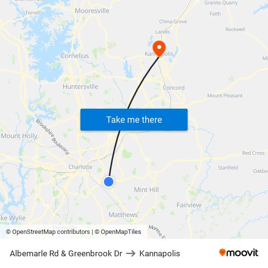 Albemarle Rd & Greenbrook Dr to Kannapolis map