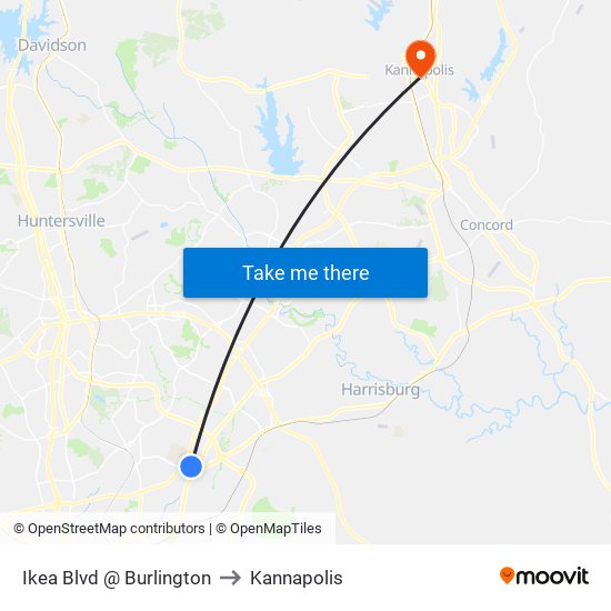 Ikea Blvd @ Burlington to Kannapolis map