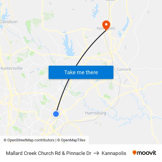 Mallard Creek Church Rd & Pinnacle Dr to Kannapolis map