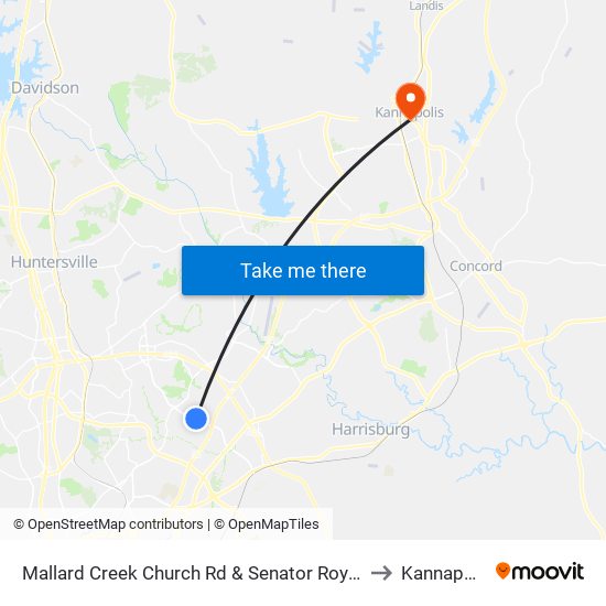 Mallard Creek Church Rd & Senator Royall Dr to Kannapolis map