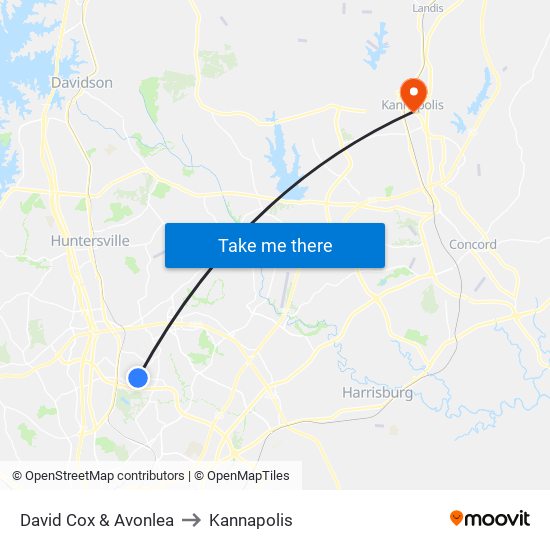 David Cox & Avonlea to Kannapolis map