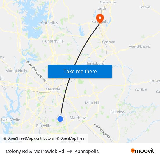 Colony Rd & Morrowick Rd to Kannapolis map