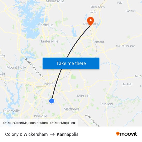 Colony & Wickersham to Kannapolis map