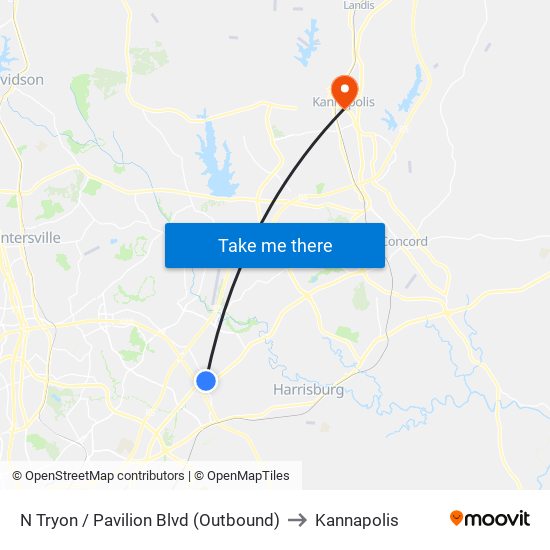 N Tryon / Pavilion Blvd (Outbound) to Kannapolis map