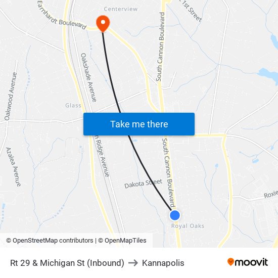Rt 29 & Michigan St (Inbound) to Kannapolis map
