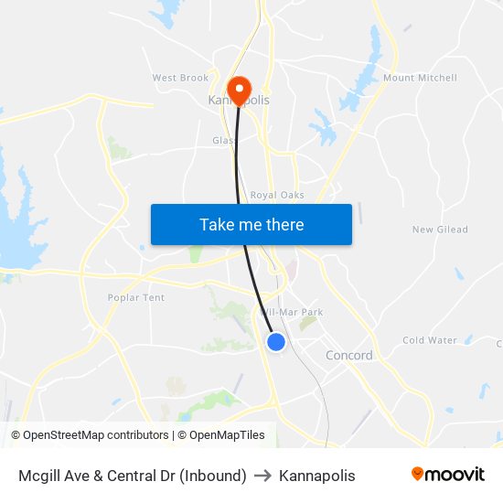 Mcgill Ave & Central Dr (Inbound) to Kannapolis map