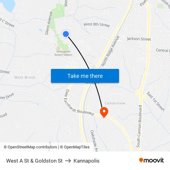 West A St & Goldston St to Kannapolis map