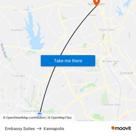 Embassy Suites to Kannapolis map