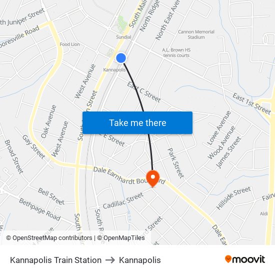 Kannapolis Train Station to Kannapolis map