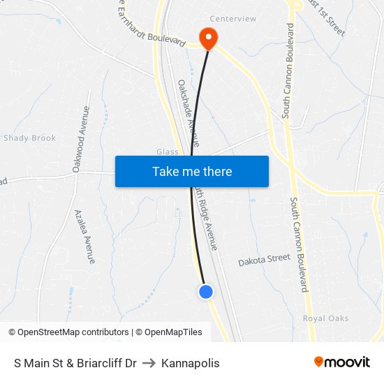 S Main St & Briarcliff Dr to Kannapolis map