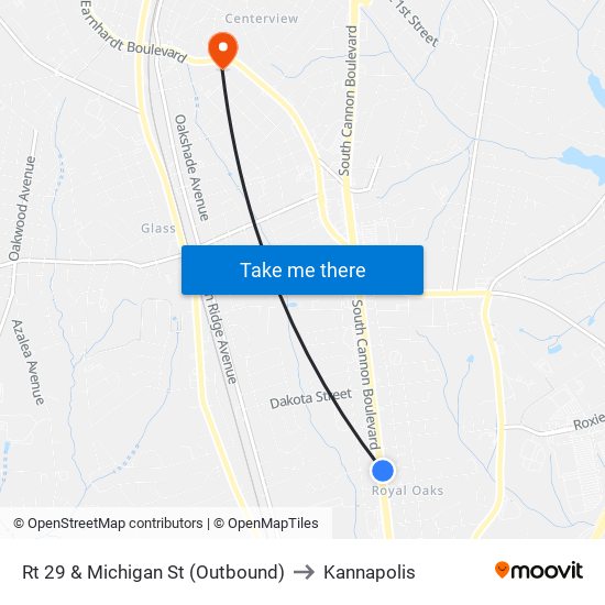 Rt 29 & Michigan St (Outbound) to Kannapolis map