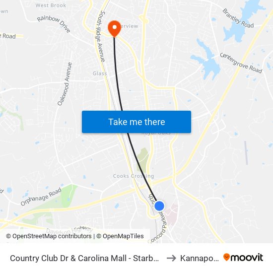 Country Club Dr & Carolina Mall - Starbucks to Kannapolis map