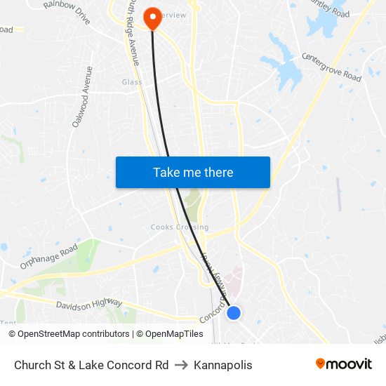 Church St & Lake Concord Rd to Kannapolis map