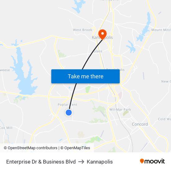 Enterprise Dr & Business Blvd to Kannapolis map