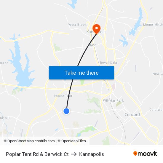 Poplar Tent Rd & Berwick Ct to Kannapolis map