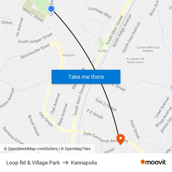 Loop Rd & Village Park to Kannapolis map