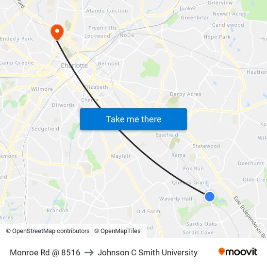 Monroe Rd @ 8516 to Johnson C Smith University map