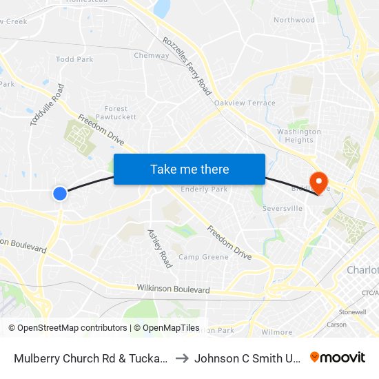 Mulberry Church Rd & Tuckaseegee Rd to Johnson C Smith University map