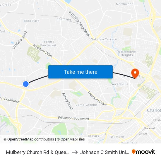 Mulberry Church Rd & Queen City Dr to Johnson C Smith University map