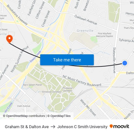 Graham St & Dalton Ave to Johnson C Smith University map