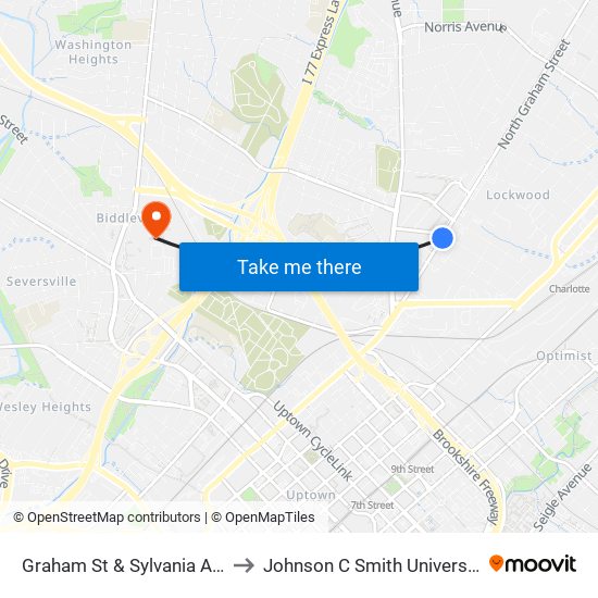 Graham St & Sylvania Ave to Johnson C Smith University map