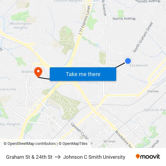 Graham St & 24th St to Johnson C Smith University map