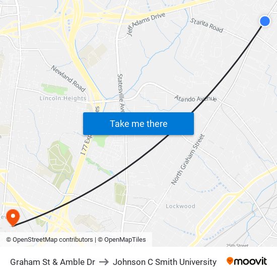 Graham St & Amble Dr to Johnson C Smith University map