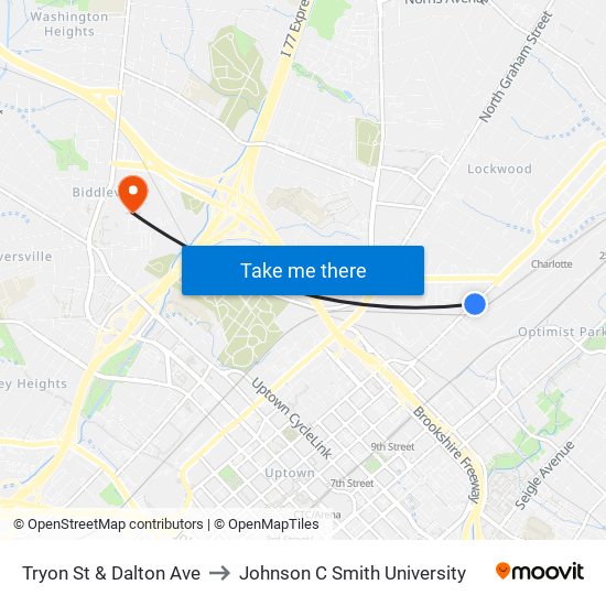 Tryon St & Dalton Ave to Johnson C Smith University map