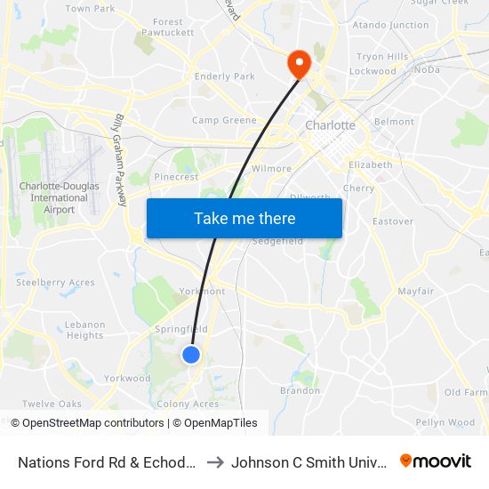 Nations Ford Rd & Echodale Dr to Johnson C Smith University map