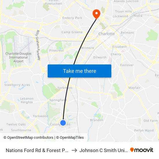 Nations Ford Rd & Forest Point Blvd to Johnson C Smith University map