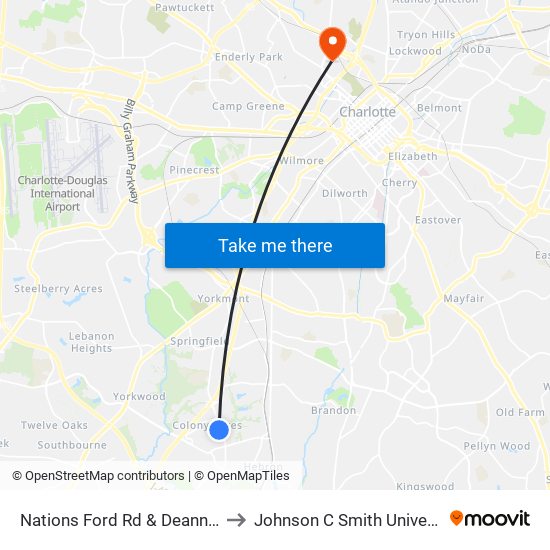 Nations Ford Rd & Deanna Ln to Johnson C Smith University map