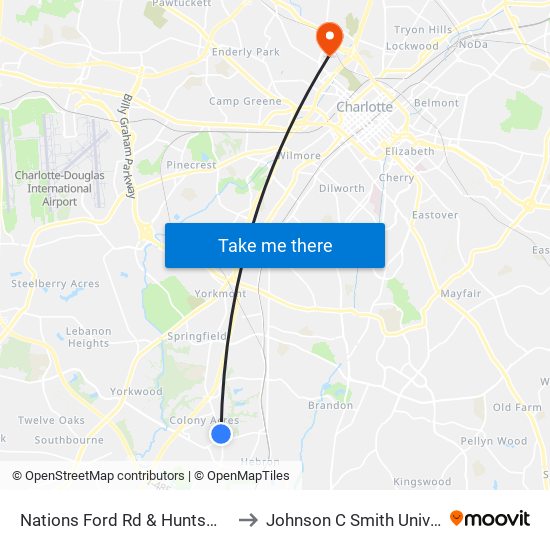 Nations Ford Rd & Huntsmoor Dr to Johnson C Smith University map