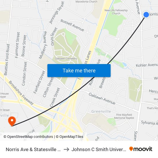 Norris Ave & Statesville Ave to Johnson C Smith University map