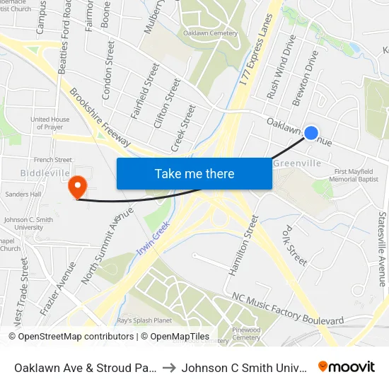 Oaklawn Ave & Stroud Park Ct to Johnson C Smith University map