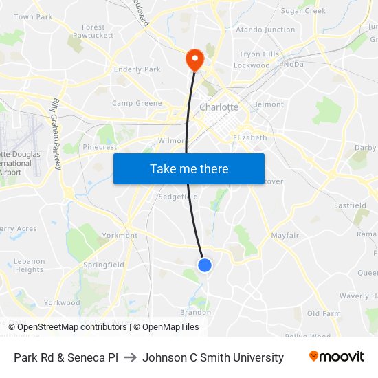 Park Rd & Seneca Pl to Johnson C Smith University map