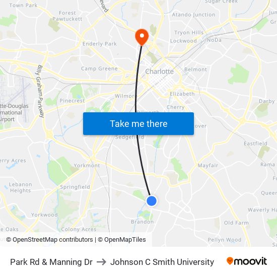 Park Rd & Manning Dr to Johnson C Smith University map