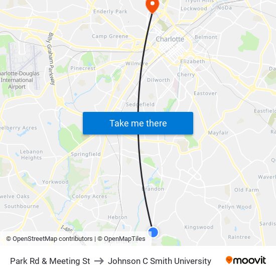 Park Rd & Meeting St to Johnson C Smith University map